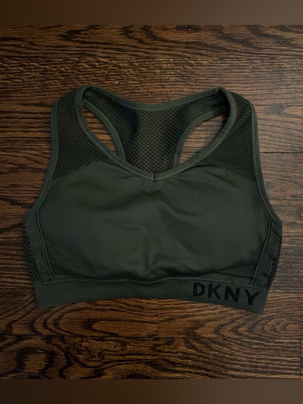 DKNY Olive Green Mesh Racerback Sports Bra